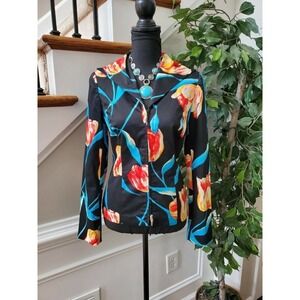 Andre Oliver Women Black Floral Cotton Long Sleeve Regular Fit Full Zip Jacket 2